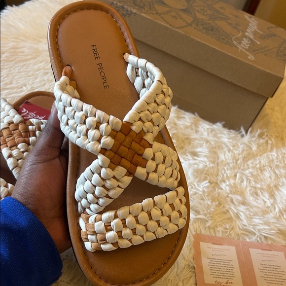Free People White & Tan Woven Cross-Strap Slide - Picture 7 of 12